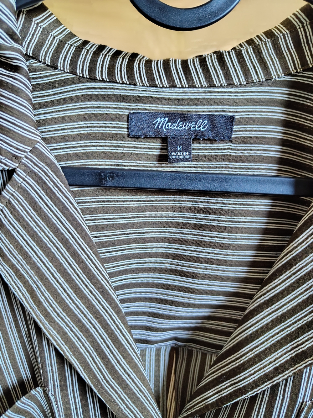 Madewell Olive Brown and White Striped Button-Down Shirt